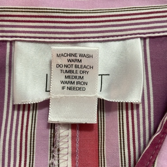 ANN TAYLOR LOFT Purple Multi Color Stripe Button Up Shirt Collar 100% Cotton - Picture 8 of 8